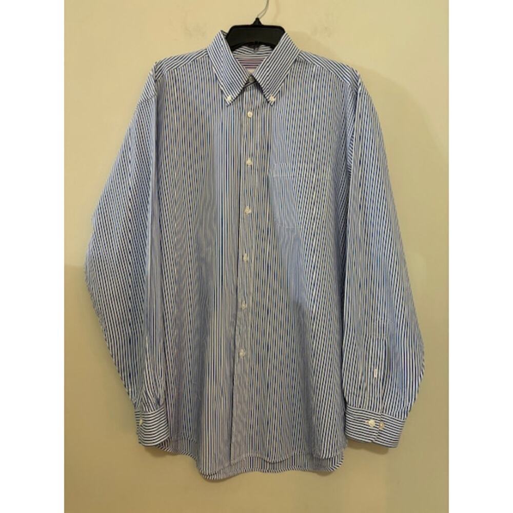 Brooks Brothers Madison Fit Dress Shirt Mens Size L Blue White Long Sleeve New